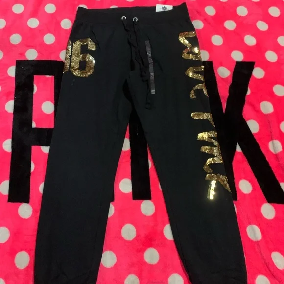 *Sold VS PINK gold script hoodie jogger set nwt - Picture 5 of 5
